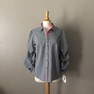 NWT Lena Gabrielle Button Up Ruched Sleeve Top  M